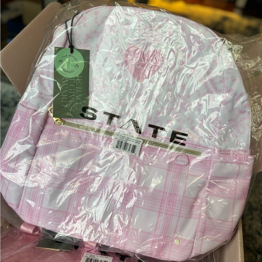 LoveShackFancy state pink coquette bow and gingham print backpack bag - Picture 12 of 12